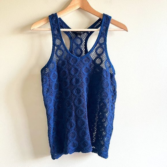 Banana Republic Navy Blue Circle Lace Tank Top Swim Coverup Petite S Racerback - Picture 1 of 6
